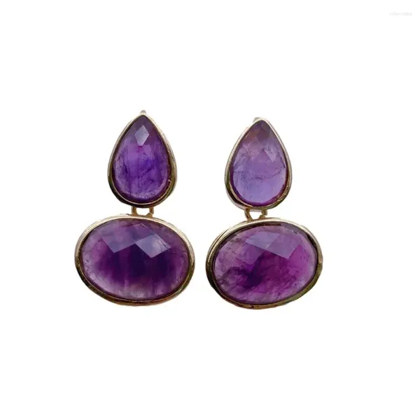 Brincos KKGEM 17x13mm Natural Facetada Teardrop Oval Roxo Ametista Moldura Conjunto Gancho Suprimentos de Moda