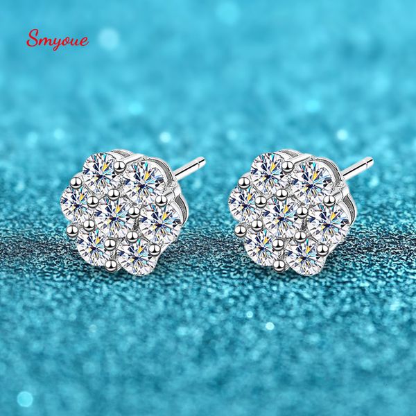 Ohrstecker Smyoue 3 mm volle Ohrstecker für Frauen 7 Steine funkelnde Blume Hochzeitsschmuck S925 Sterling Silber Ohrring GRA 230403