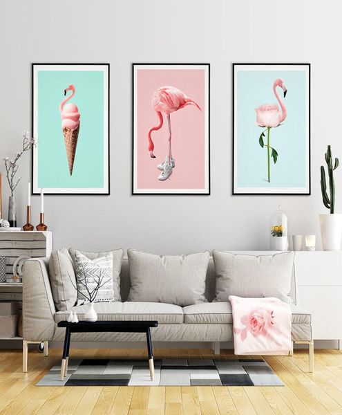 Sneaker Flamingo Cono Poster Fiore Tela Pittura Nordic Skate Immagini di arte della parete per soggiorno Stampe decorative per la casa moderna6311667