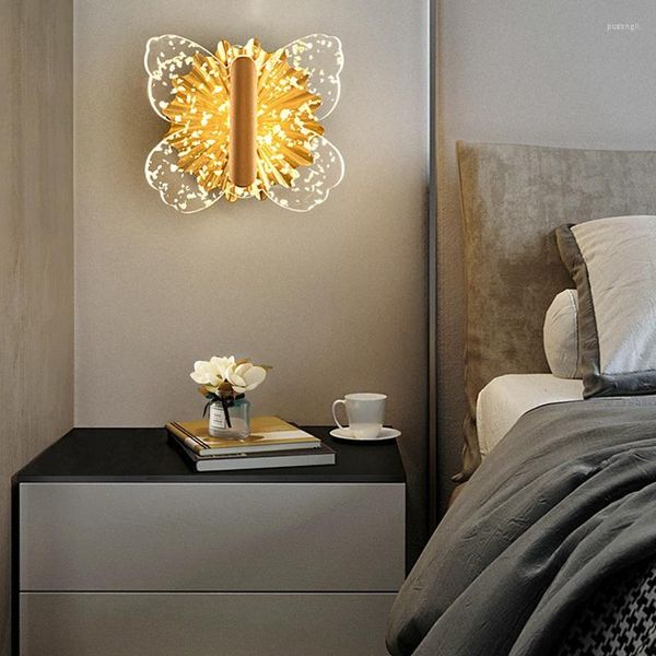 Lâmpadas de parede Designers Borboleta Dourada Quarto Infantil LED Luz Living Estudo Personalidade Arte Criativa Interior Decorativo