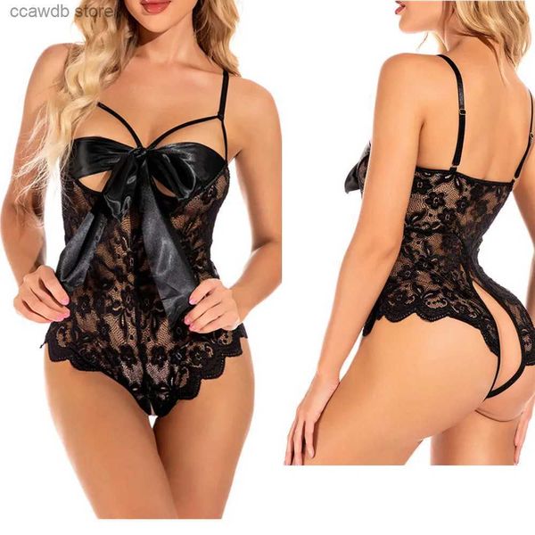 Sexy pijamas estilingue renda aberta virilha lingerie sexy adulto roupa interior quente erótico uma peça bodysuit vem sexy babydoll sleepwear t231104