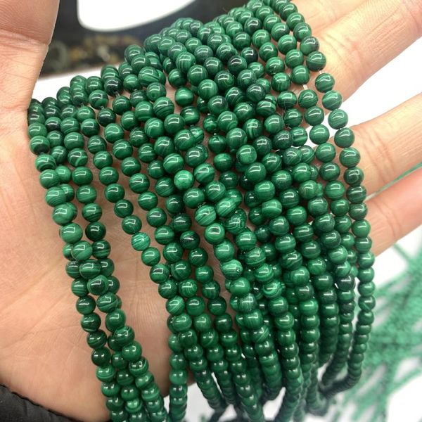 Pietre preziose sciolte Malachite Perle di pietra naturale per creazione di gioielli Braccialetti verdi fai da te Malachite Pietre di pavone 4mm all'ingrosso