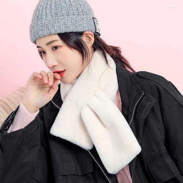 Schals Koreanische Stil Winter Verdickte Warme Plüsch Schal Für Frauen Herbst Einfarbig Faux Pelz Kreuz Mädchen Weiche Hals Ring