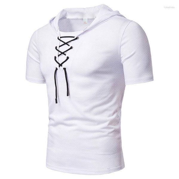 T-shirt da uomo 897504629 Uomo Primavera Estate C Tinta unita Moda Ddai'mao Con cappuccio Manica corta Maglia ampia traspirante con cappuccio