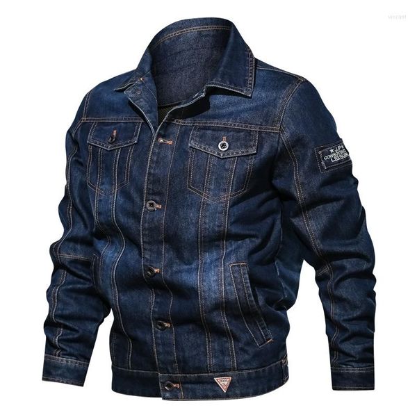 Jackets masculinos Spring e Autumn Jacket Men Casual Denim Plus Size Multi-Pocket Lapeel Coat