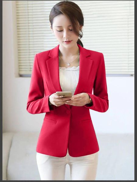 Kadınlar Suit Blader Ceket Bahar Moda Düz Renk Son İnce Uygun Zarif Tek Düğme Ofis Kadın Maşaları 2023