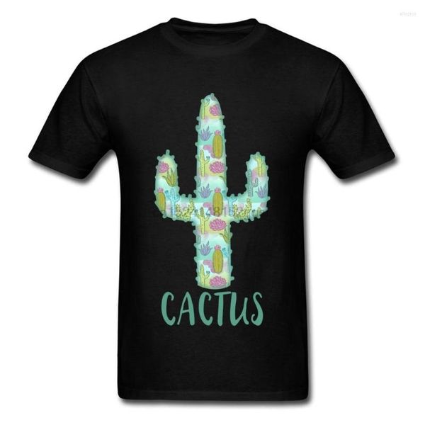 Мужская футболка для футболок для студентов для студентов мужской хлопковой тройка высокое качество без кнопок дизайн 3D Рисование рубашка Cactus collage