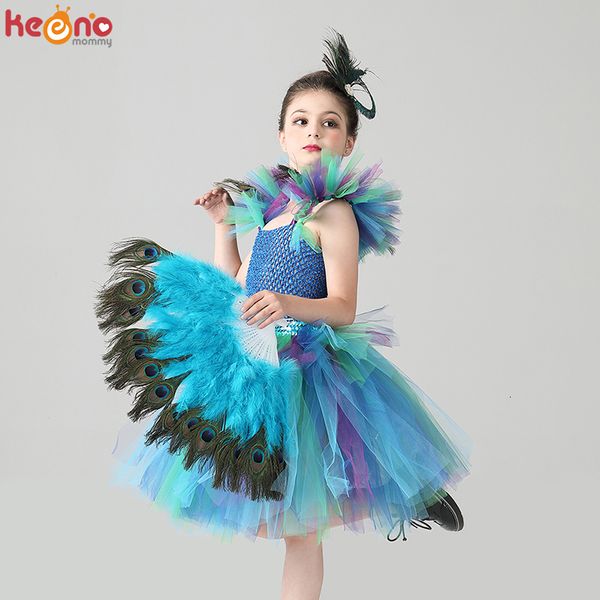 Mädchenkleider Mädchen Royal Peacock Tutu Kostüm Kinder Pfau Prinzessin Karneval Kostüm Ballerina Halloween Geburtstagsfeier Kleid 230403