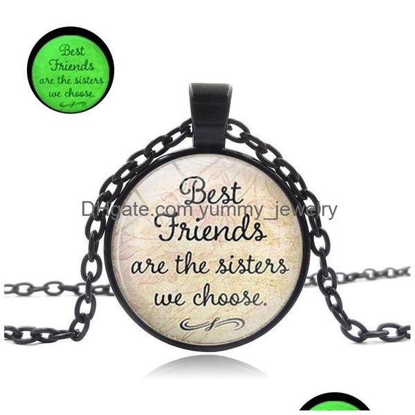 Collane con ciondolo Nuova collana Best Friends Glow In The Dark Cabochon in vetro Lettera Ciondolo luminoso con ciondolo per donna Uomo S Amicizia F Dh4O0