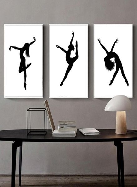 Nordic dança arte da parede ballet dança menina pintura preto branco minimalista ballet dança cartaz conjunto de 34359242