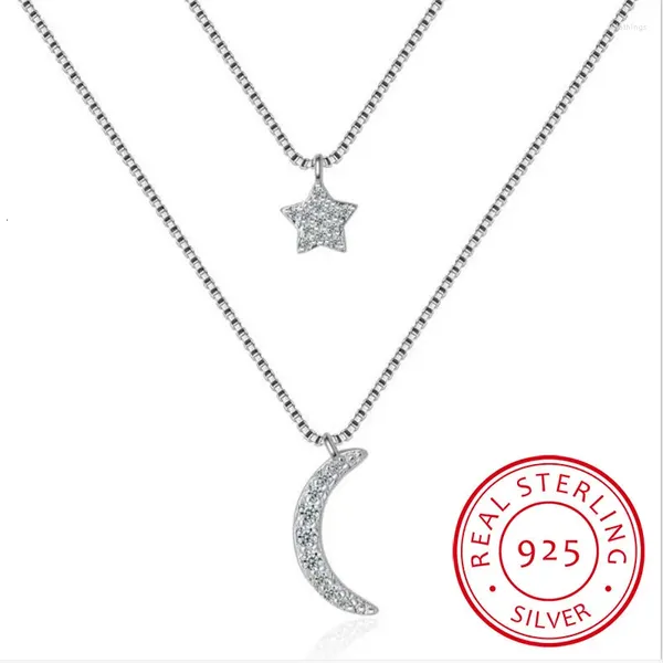 Pendenti Corea 925 Sterling Silver Moon Star CollanePendenti Catena Collane girocollo Collare di gioielli Colar