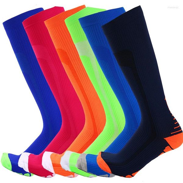 Calzini sportivi da uomo di alta qualità, lunghi, traspiranti, in nylon, casual, atletici, colorati, autunno, calza da calcio, taglie forti 34-46