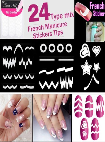 1824 folhas ponta francesa etiqueta do prego estêncil dicas guia redemoinhos manicure unhas arte decalques para franja diy sencil 3d estilo beleza t6960037