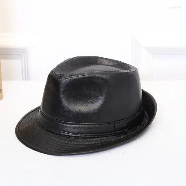 Berretti Fedora in pelle PU Cappellini vintage Bombetta da uomo Cappello floscio a tesa corta Cappello Panama Jazz Berretto nero per uomo Donna