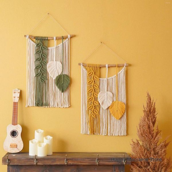 Arazzi Boho Macrame Foglie Wall Art Arazzo Decor Home Tropical Nordic Nappa Appartamento Dormitorio Decorazione