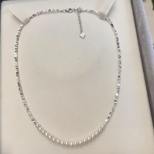 Catene da 4-5 mm, collana con pendente di perle bianche naturali dei Mari del Sud, gioielli in argento sterling 925