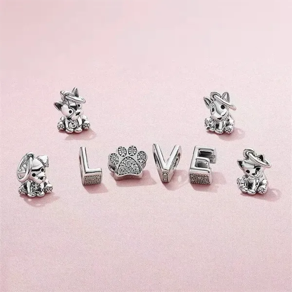 925er Sterlingsilber, passend für Pandora-Charms, Perlen-Charm, niedliche Haustier-Hunde-Anhänger-Serie