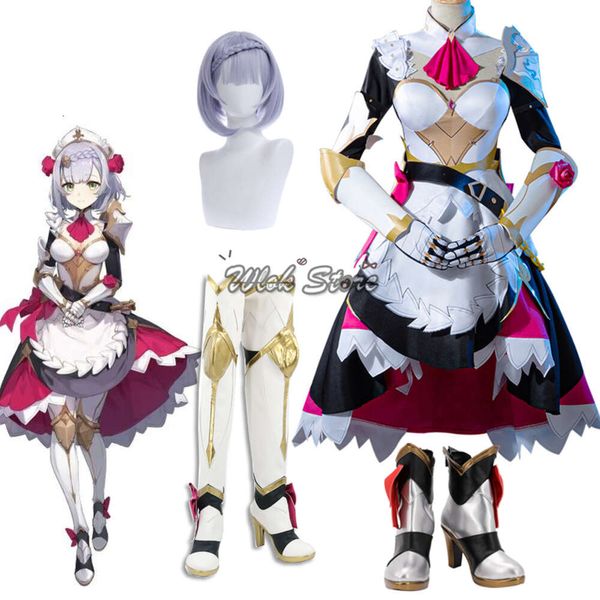 Cosplay jogo genshin impacto noelle cosplay traje uniforme peruca empregada lolita vestido roupas de halloween botas personalizadas sapatos para homens