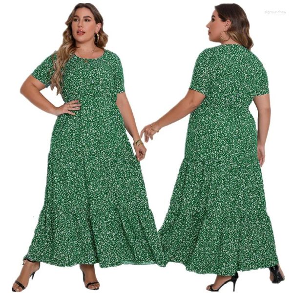 Vestidos de festa 2023 grandes mulheres verão manga curta em torno do pescoço vestido longo fresco e doce a linha entre em contato