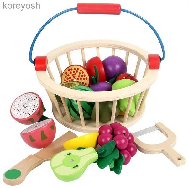 Cucine Gioca Cibo Giocattoli in legno Taglio magnetico Frutta Verdura Cibo Giochi di finzione Simulazione Cucina Giochi di ruolo Giocattoli educativi per bambini Regali L231104