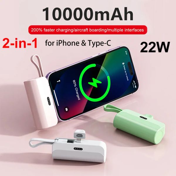 Mini Power Bank 10000mAh Caricatore portatile per telefono cellulare Batteria esterna Power Bank Plug Play Type-C per iPhone Samsung Huawei