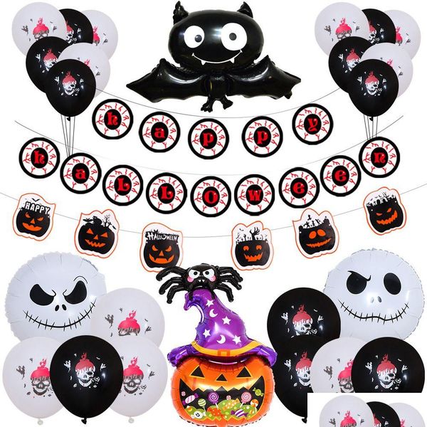 Outros suprimentos de festa festiva Decoração de Halloween Arranjo Fantasma Skl Abóbora Bat Folha de Alumínio Balão Gota Entrega Home Jardim Dhjy0