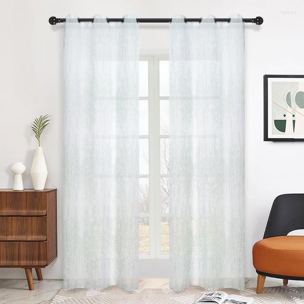 Cortina Muwago imprime White Semi Sheer Curtains Painéis de janela para sala de estar tratamentos modernos 1pack