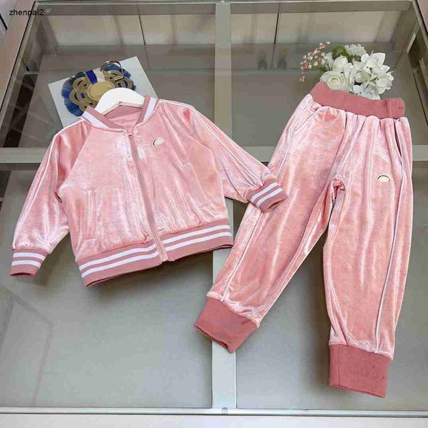 Tute per bambini di lusso adorabile materiale in velluto rosa vestiti per bambini giacca per ragazzo taglia 110-160 cappotto e pantaloni con cerniera Nov05