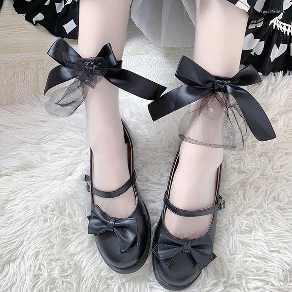 Mulheres meias kawaii lolita donzela japonesa adorável garotas arco renda curta gótica transparente vidro doce para