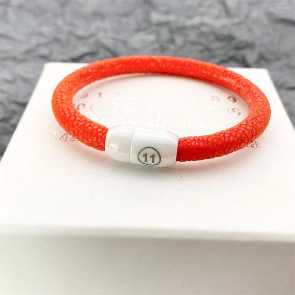 Pulseira cerâmica fivela magnética digital 11 pulseira mmsix laranja couro crack pulseiras estilo marca italiana acessórios de jóias neutras