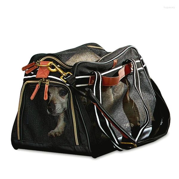 Transportador de cães para animais de estimação viagem preto e castanho (17 suprimentos para cães coche perro bolsa crossbody cocô carrinho gato b