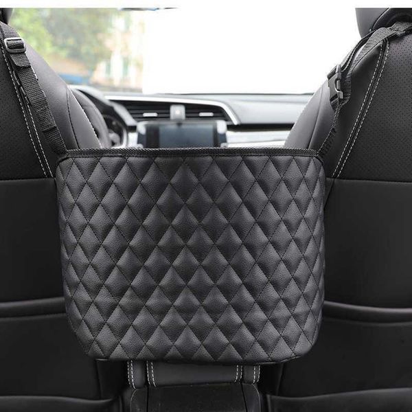 Bolsa de armazenamento para carro de couro Assento central Caixa organizadora interior do carro Bolso de rede Suporte para bolsa para copo Telefone Viagens Arrumação Arrumação