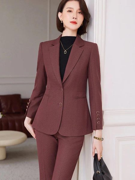 Pantaloni a due pezzi da donna Stili formali OL Tailleur pantalone Blazer Femininos Donna Autunno Inverno Abiti da lavoro professionali con e giacche Cappotto