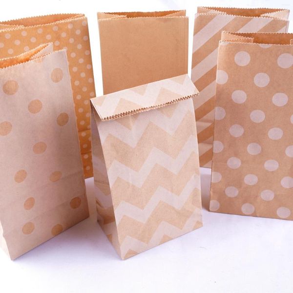 Confezione regalo 5 pezzi sacchetto di carta Kraft Dot Stripe Stampa biscotti da forno Pane Torta Dolci Snack Confezione da asporto Decorazioni per feste a casa