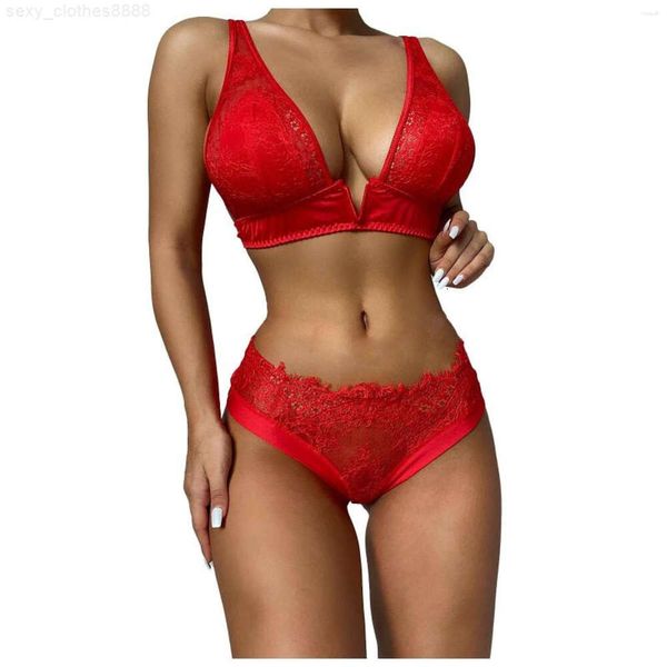 Set di reggiseni Taglie forti Set di lingerie da donna Reggiseno senza cuciture in pizzo prospettico Scava fuori Breve intimo sexy Push Up Top da donna