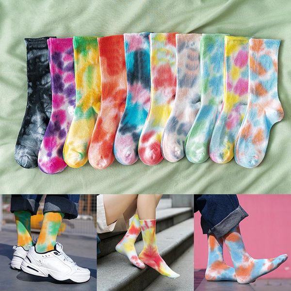 Herrensocken 2023 Tie-Dyed Skate Baumwolle Herren Damen Gänseblümchen Socke kniehoch Lustig Laufen Wandern Tie Dye Harajuku Hip Hop Happy