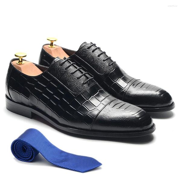 Kleid Schuhe Klassische Schwarze Kuh Echtes Leder Männer Oxford Schnürung Cap Toe Formale Krokodildruck Für Geschäftsbüro