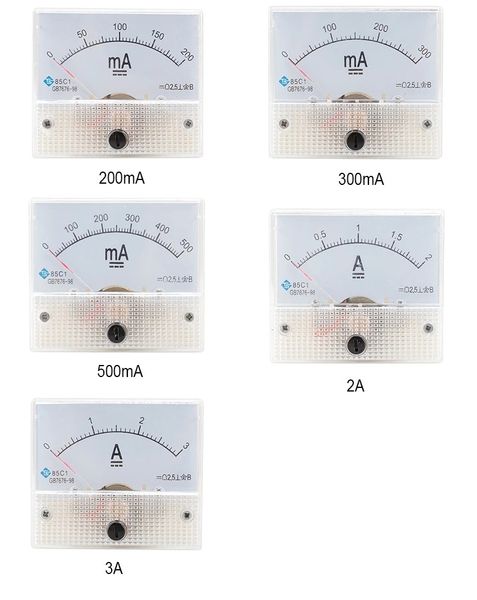 Misuratori di corrente 1/5MA 10MA 30MA 50MA 100MA 200MA 300/500MA 2/3A DC Amperometro Analogico Amperometro Tester di corrente da pannello per esperimento o casa