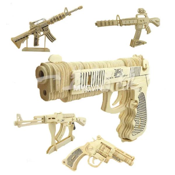 Montagem de madeira arma quebra-cabeça modelo pistola rifle ak47 modelo de arma de brinquedo 3d não pode atirar brinquedos educativos para crianças adultos presentes engraçado quebra-cabeça