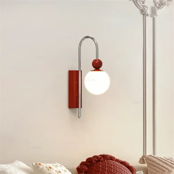 Lampade da parete Nordico Rosso Comodino Lungo Rotondo Paralume in Vetro Camera da Letto Studio Corridoio Soggiorno Vintage Decorazione della Casa Luci