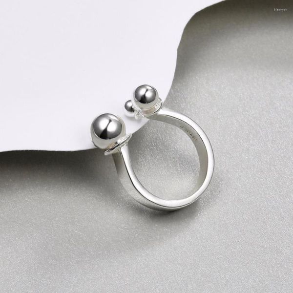 Anéis de casamento 925 Carimbo jóias de cor prata grandes e pequenas contas de bola dupla abrindo para mulheres baguda anilos s-r167