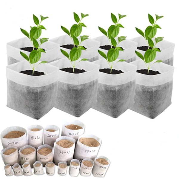 Coltiva le luci 100 pezzi biodegradabili per piante da vivaio Borse per coltivazioni Tessuti non tessuti Vasi per piantine Borse da giardino Giardinaggio