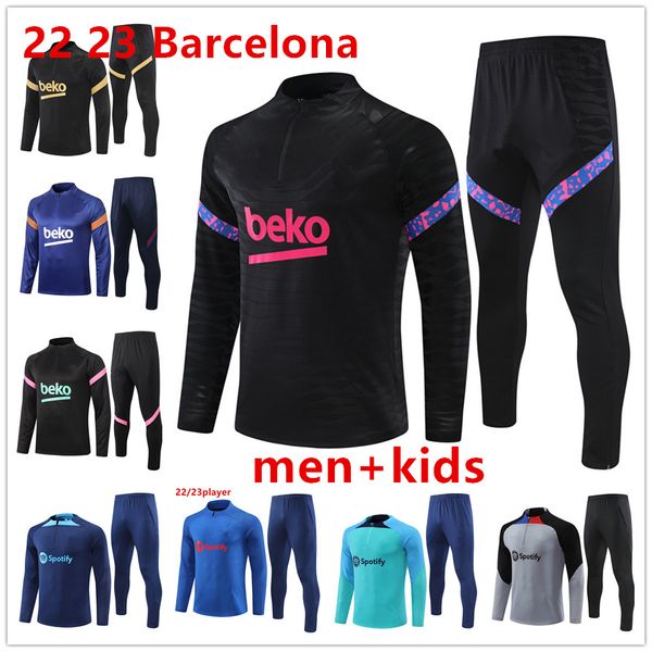 2023 New Barcelona Soccer Training Suit Ansu Fati Camisetas de Football 22 23 Alta qualidade Pull Lewandowski Men and Kids Tracksuit Set Adama Auba Pedri Gavi