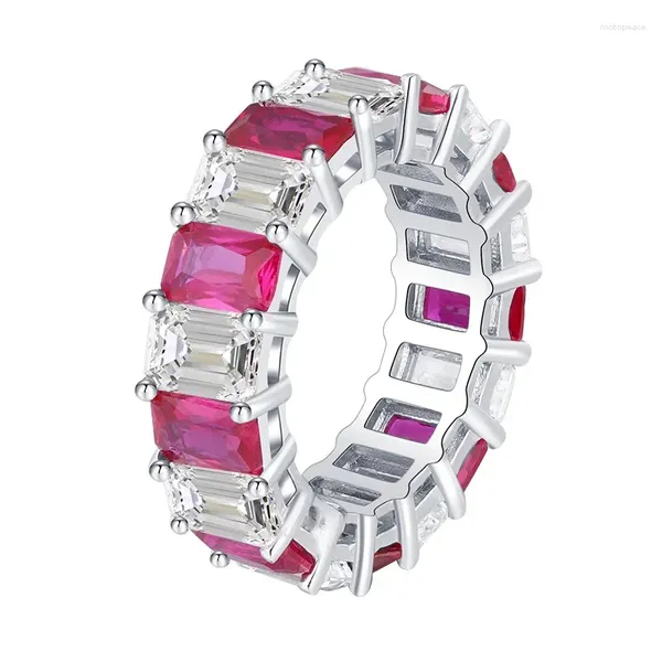 Anéis de cluster S925 prata casamento colorido tesouro vermelho corindo duplo tom retro anel de correspondência 4/6 jóias