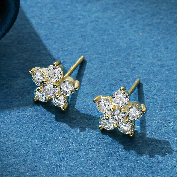 Ohrstecker 5 Blütenblätter Blume Ohrringe Weißgold Ohrstecker für Frauen 925 Sterling Silber Diamant Ohrring Geschenk Jewerly 230403