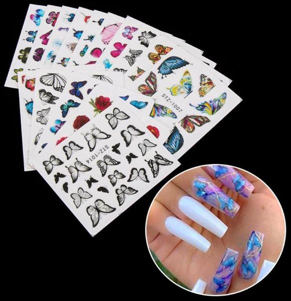 2020 novo design borboleta etiqueta do prego transferência de água decalque moda feminina flor arte do prego decoração manicure colorido8635843