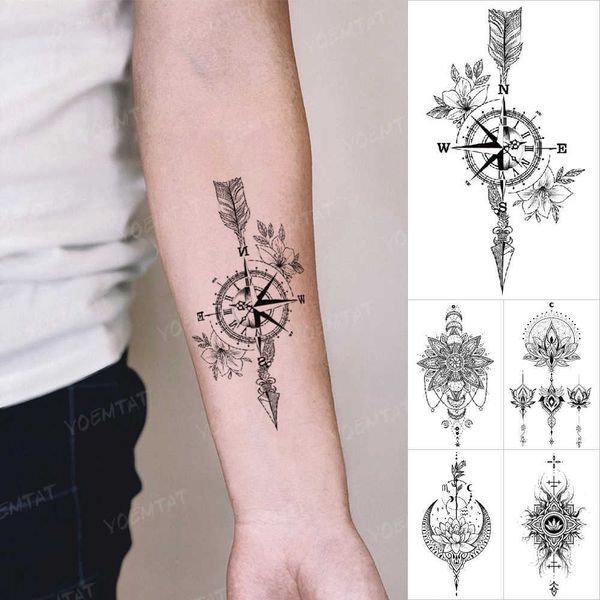 5 pc tatuagens temporárias transfere tatuagem temporária adesiva lavável seta bússola lotus mão pequena tatuagem flash corpora arte falsa tatto homens mulheres z0403