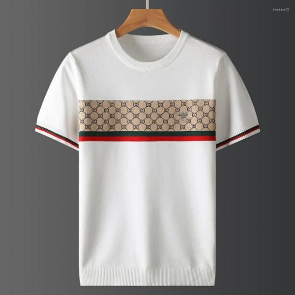 Herren T-Shirts Plus Size Herbst Halbarm Pullover Herren Kurzes T-Shirt Biene Jacquard Stickerei Casual Line Top Groß