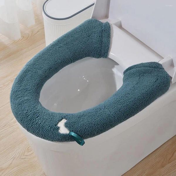 Capas de assento do vaso sanitário capa quente macio confortável almofada botão design lavável reutilizável almofada do banheiro para conforto