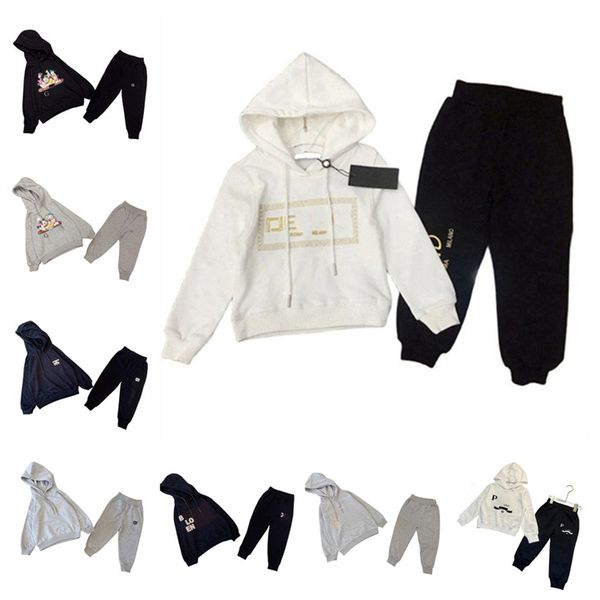 Дизайнерские детские дизайнерские осенне-зимние товары для мальчиков и девочек, новый бренд с принтом букв и букв, теплая толстовка с длинными рукавами, брюки с поясом, комплект из двух предметов, размер 90-160 см d003
